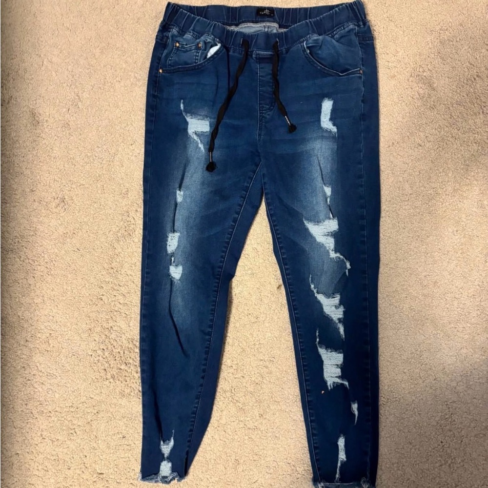 Distressed Blue Jogger Jeans